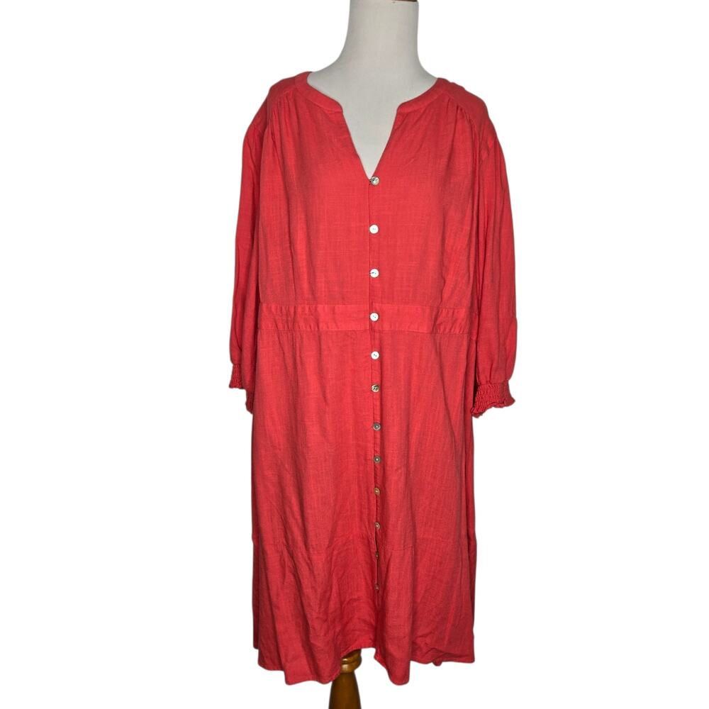 J Jill Women Linen Blend Shirt Dress Summer Resort Vacation Pink XL Petite